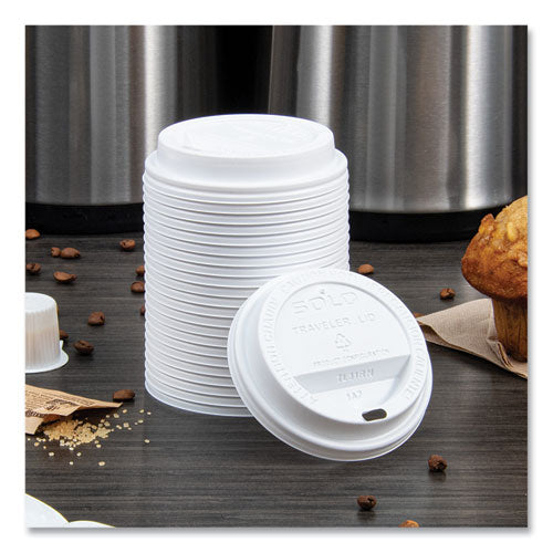 Image of SOLO® TL31R2-0007 Traveler Cappuccino Style Dome Lid, Fits 10 oz Hot Cups, Plastic, White, 100/Pack, 10 Packs/Carton