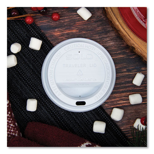 Image of SOLO® TL31R2-0007 Traveler Cappuccino Style Dome Lid, Fits 10 oz Hot Cups, Plastic, White, 100/Pack, 10 Packs/Carton