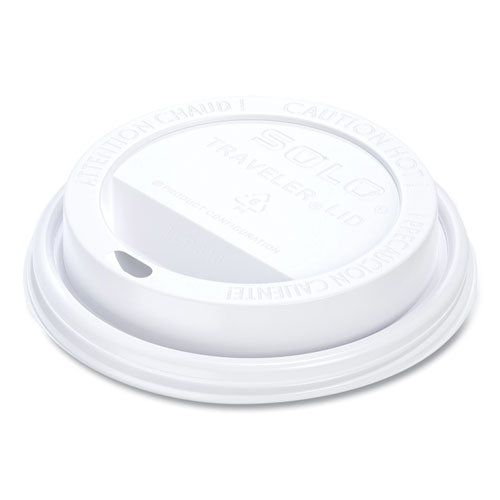 Image of SOLO® TLP316-0007 Traveler Cappuccino Style Dome Lid, Fits 10 oz to 24 oz Hot Cups, Plastic, White, 100/Pack, 10 Packs/Carton