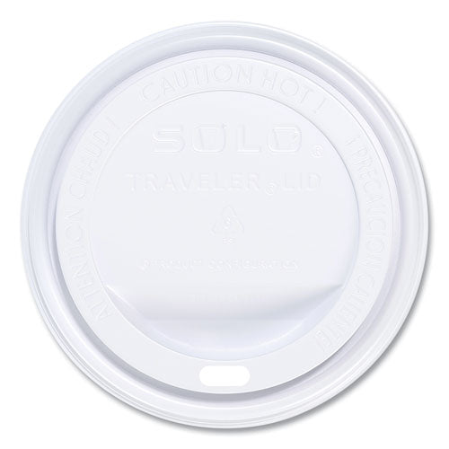 Image of SOLO® TLP316-0007 Traveler Cappuccino Style Dome Lid, Fits 10 oz to 24 oz Hot Cups, Plastic, White, 100/Pack, 10 Packs/Carton