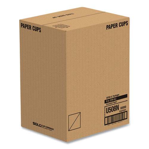 Image of SOLO® U508N-02050 Uncoated Paper Cups, Hot Drink, 8 Oz, White, 1,000/carton