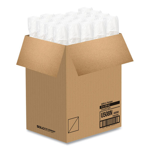 Image of SOLO® U508N-02050 Uncoated Paper Cups, Hot Drink, 8 Oz, White, 1,000/carton