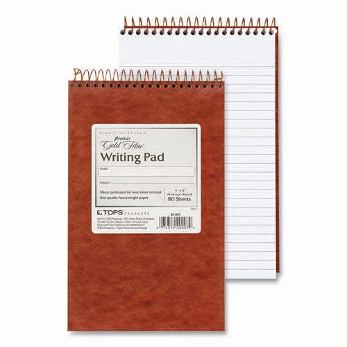 Image of AmpadÂ® Gold Fibre Retro Wirebound Writing Pads, Medium/College Rule, Red Cover, 80 White 5 x 8 Sheets