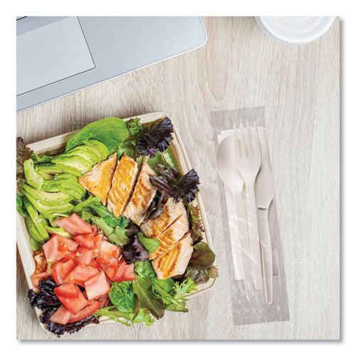 Image of WNA EPS005 EcoSense Renewable PSM Wrapped Cutlery Kit, Fork/Knife/Napkin/Spoon, Plastic, White, 250/Carton