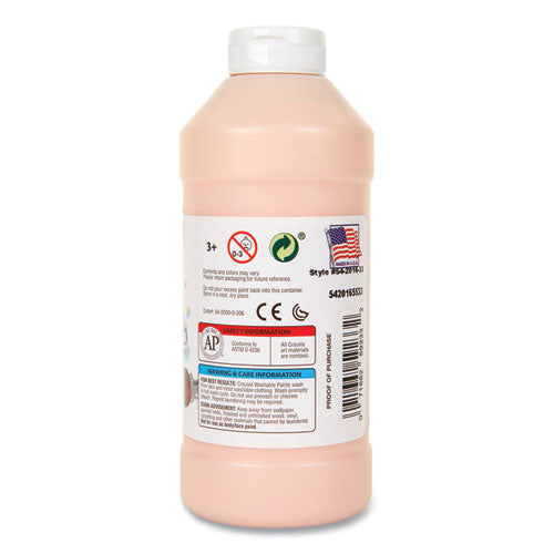 Image of Crayola® 54-2016-033 Washable Paint, Peach, 16 Oz Bottle
