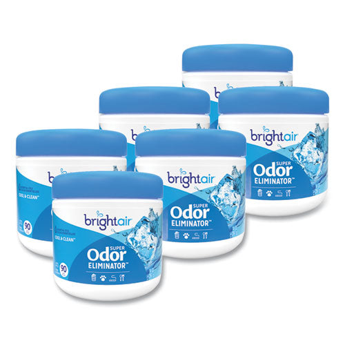 Image of BRIGHT Air® BRI 900090 Super Odor Eliminator, Cool And Clean, Blue, 14 Oz Jar, 6/carton