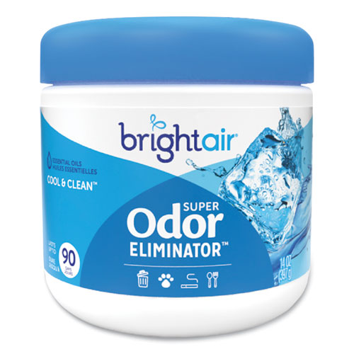 Image of BRIGHT Air® BRI 900090 Super Odor Eliminator, Cool And Clean, Blue, 14 Oz Jar, 6/carton