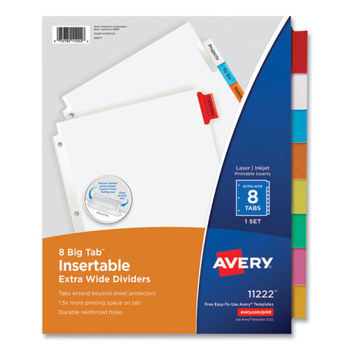Image of Avery® 11222 Insertable Big Tab Dividers, 8-Tab, 11.13 x 9.25, White, Assorted Tabs, 1 Set