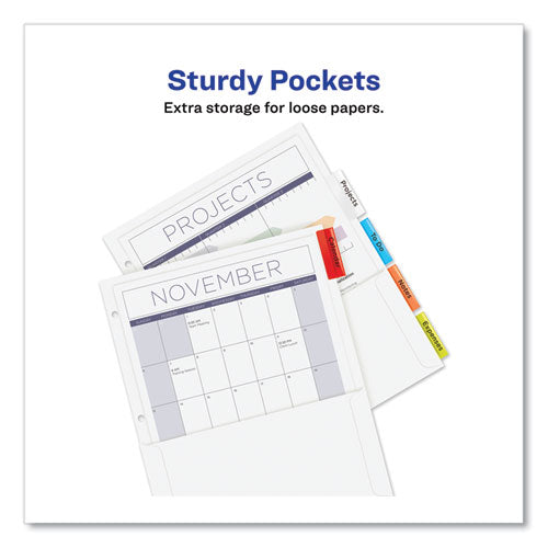 Image of Avery® 11270 Insertable Dividers w/Single Pockets, 5-Tab, 11.25 x 9.13, White, 1 Set