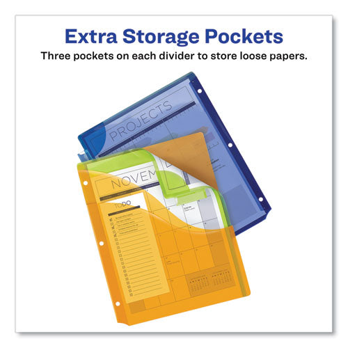 Image of Avery® 11273 Insertable Big Tab Plastic Three-Pocket Corner Lock Dividers, 5-Tab, 11.13 X 9.25, Assorted, 1 Set