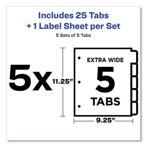 Image of Avery® AVE11440 Print and Apply Index Maker Clear Label Dividers, Extra Wide Tab, 5-Tab, White Tabs, 11.25 x 9.25, White, 5 Sets