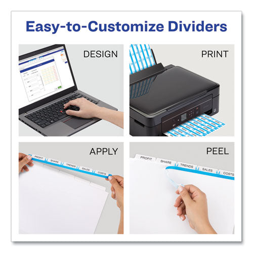 Image of Avery® AVE11440 Print and Apply Index Maker Clear Label Dividers, Extra Wide Tab, 5-Tab, White Tabs, 11.25 x 9.25, White, 5 Sets