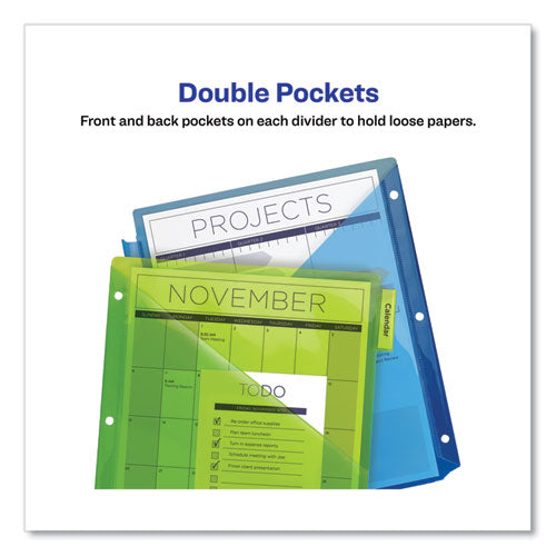 Image of Avery® 11906 Insertable Big Tab Plastic 2-Pocket Dividers, 5-Tab, 11.13 X 9.25, Assorted, 1 Set