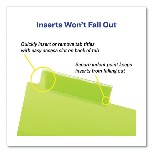 Image of Avery® 11907 Insertable Big Tab Plastic 2-Pocket Dividers, 8-Tab, 11.13 X 9.25, Assorted, 1 Set