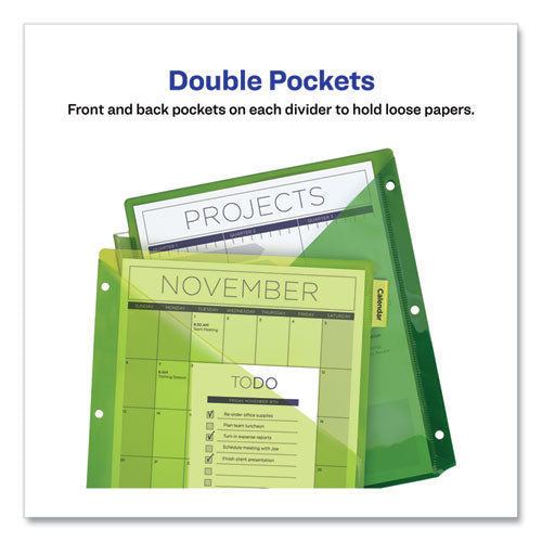 Image of Avery® 11907 Insertable Big Tab Plastic 2-Pocket Dividers, 8-Tab, 11.13 X 9.25, Assorted, 1 Set