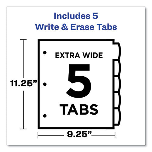 Image of Avery® 16176 Write and Erase Durable Plastic Dividers with Slash Pocket, 3-Hold Punched, 5-Tab, 11.13 x 9.25, Assorted, 1 Set