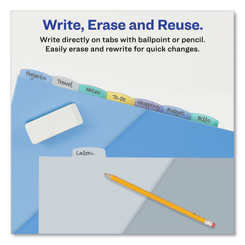 Image of Avery® 16177 Write and Erase Durable Plastic Dividers with Slash Pocket, 3-Hold Punched, 8-Tab, 11.13 x 9.25, Assorted, 1 Set