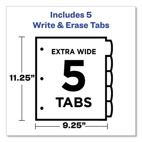 Image of Avery® 16825 Write and Erase Durable Plastic Dividers with Straight Pocket, 5-Tab, 11.13 x 9.25, White, 1 Set