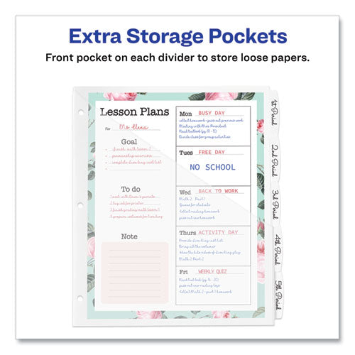 Image of Avery® 16825 Write and Erase Durable Plastic Dividers with Straight Pocket, 5-Tab, 11.13 x 9.25, White, 1 Set