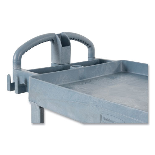 Image of Rubbermaid® Commercial 2192464 BRUTE Heavy-Duty Ergo Handle Utility Cart, Plastic, Two Shelves, 500 lb Capacity, 25.5" x 44" x 39", Gray