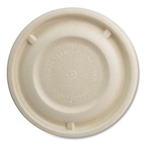 Image of World Centric® BBL-SC-12N-LF Fiber Lids for Fiber Barrel Bowls, 4.7" Diameter, Natural, Paper, 500/Carton