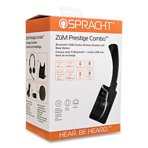Image of Spracht ZUMBTP-410 ZuM BT Prestige Combo Binaural Over The Head Headset with USB Dongle, Black