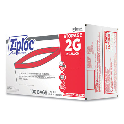 Image of Ziploc® 682253 Double Zipper Storage Bags, 2 Gallon, 15" x 13", Clear, 100/Carton