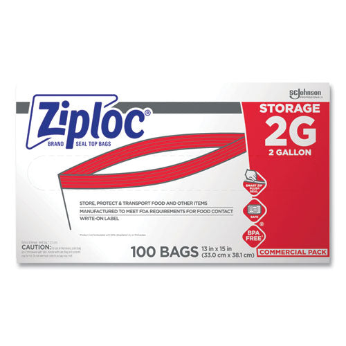 Image of Ziploc® 682253 Double Zipper Storage Bags, 2 Gallon, 15" x 13", Clear, 100/Carton