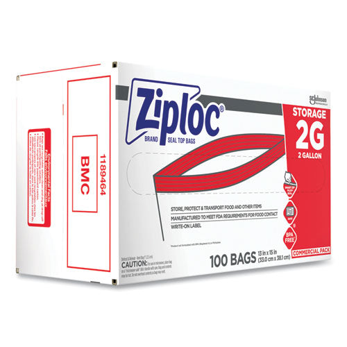 Image of Ziploc® 682253 Double Zipper Storage Bags, 2 Gallon, 15" x 13", Clear, 100/Carton