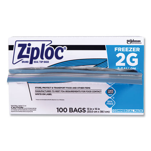 Image of Ziploc® 682254 Zipper Freezer Bags, 2 gal, 13" x 15.5", Clear, 100/Carton