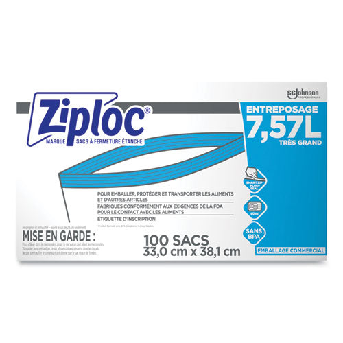 Image of Ziploc® 682254 Zipper Freezer Bags, 2 gal, 13" x 15.5", Clear, 100/Carton