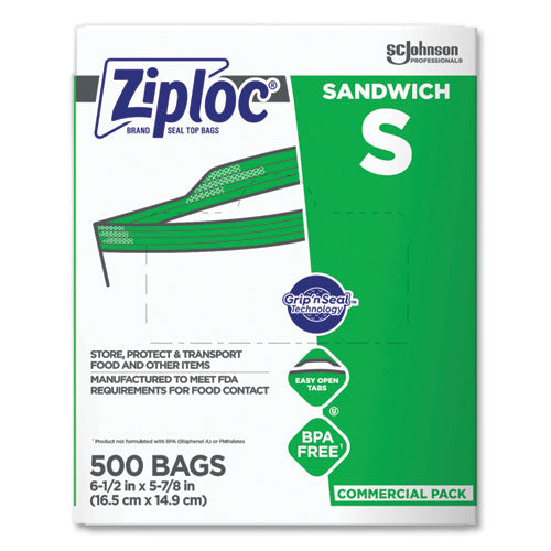 Image of Ziploc® 373953 Resealable Sandwich Bags, 6.5" x 6", Clear, 500/Box