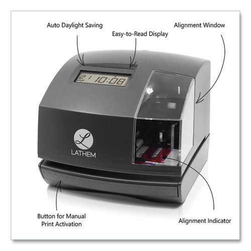 Image of Lathem® Time 1600E 1600E Tru-Align Time Clock and Stamp, Digital Display, Dark Gray