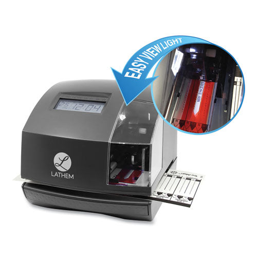 Image of Lathem® Time 1600E 1600E Tru-Align Time Clock and Stamp, Digital Display, Dark Gray