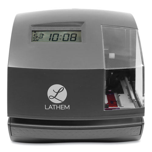 Image of Lathem® Time 1600E 1600E Tru-Align Time Clock and Stamp, Digital Display, Dark Gray