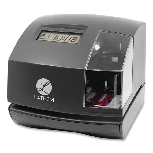 Image of Lathem® Time 1600E 1600E Tru-Align Time Clock and Stamp, Digital Display, Dark Gray