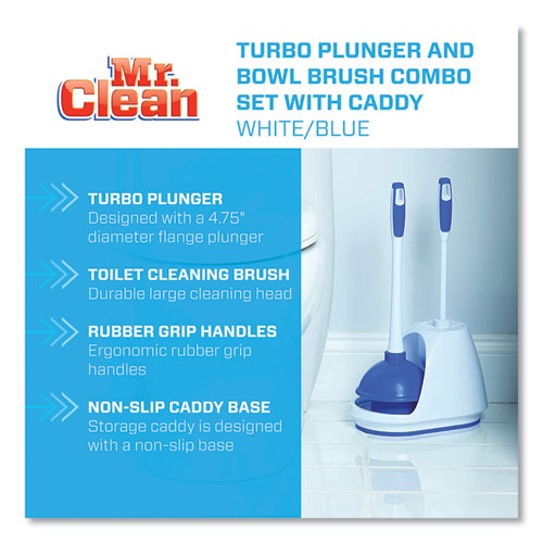 Image of Mr. Clean® 440436 Turbo Plunger And Bowl Brush Set, 12.5" Plastic Handle, 6" Dia, White
