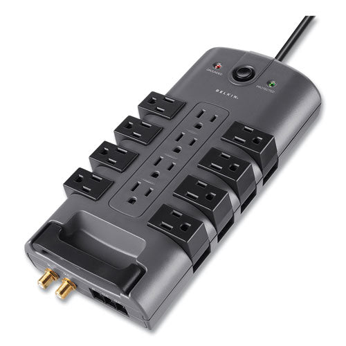 Image of BelkinÂ® Pivot Plug Surge Protector, 12 AC Outlets, 8 ft Cord, 4,320 J, Gray