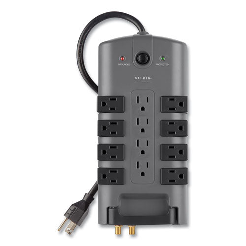 Image of BelkinÂ® Pivot Plug Surge Protector, 12 AC Outlets, 8 ft Cord, 4,320 J, Gray