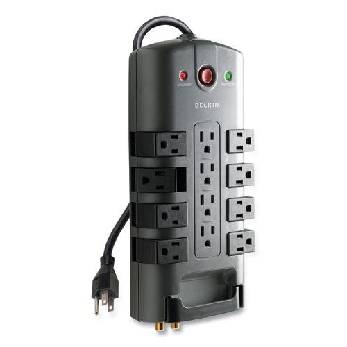Image of BelkinÂ® Pivot Plug Surge Protector, 12 AC Outlets, 8 ft Cord, 4,320 J, Gray
