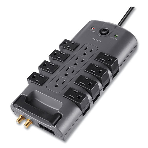 Image of BelkinÂ® Pivot Plug Surge Protector, 12 AC Outlets, 8 ft Cord, 4,320 J, Gray