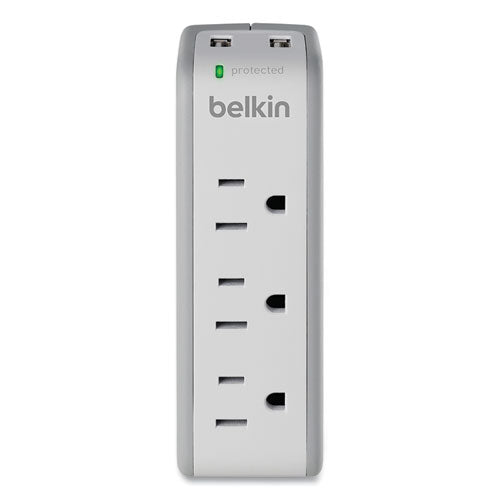 Image of Belkin® BST300BG SurgePlus USB Swivel Charger, 3 AC Outlets/2 USB Ports, 918 J, White
