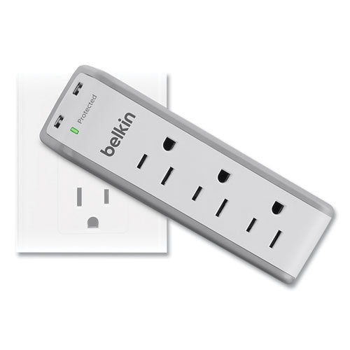 Image of Belkin® BST300BG SurgePlus USB Swivel Charger, 3 AC Outlets/2 USB Ports, 918 J, White