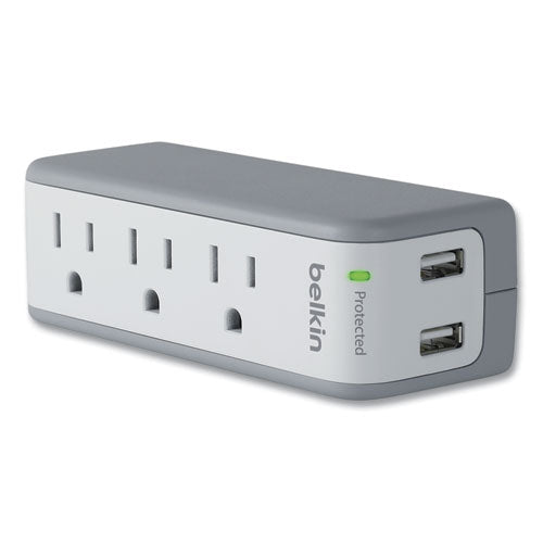 Image of Belkin® BST300BG SurgePlus USB Swivel Charger, 3 AC Outlets/2 USB Ports, 918 J, White