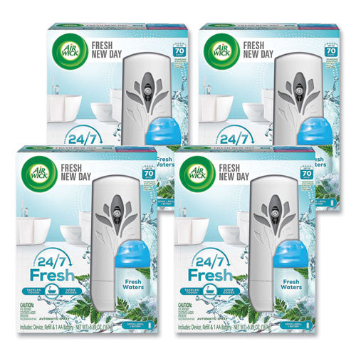 Image of Air Wick® 62338-88413 Freshmatic Life Scents Starter Kit, 5.89 oz Fresh Waters Refill/AA Battery, 4 Kits/Carton