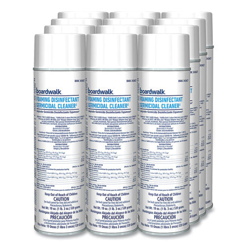 Image of Boardwalk® CP873BOARDWK Foaming Disinfectant Germicidal Cleaner, Flowery Scent, 19 oz Aerosol Can, 12/Carton