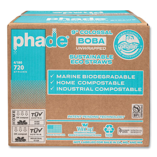 Image of phade 511208 Marine Biodegradable Straws, Boba Straws, 9", Ocean Blue, 720/Carton