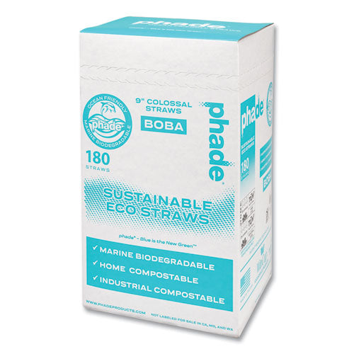 Image of phade 511208 Marine Biodegradable Straws, Boba Straws, 9", Ocean Blue, 720/Carton