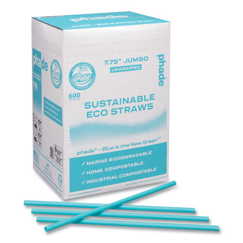Image of phade 511203 Marine Biodegradable Straws, 7.75", Ocean Blue, 6,000/Carton