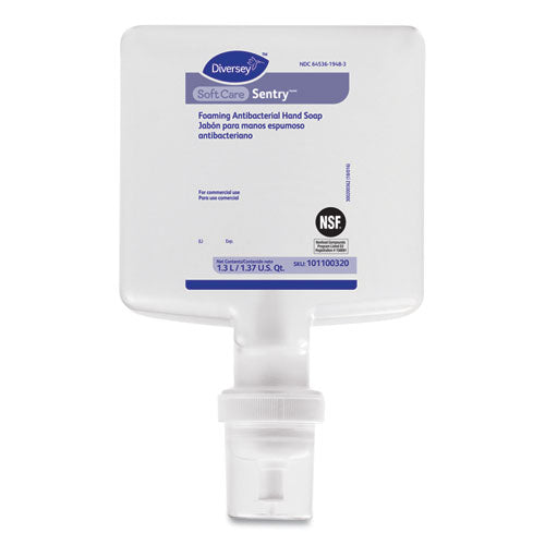 Image of Diversey 101100320 Soft Care Sentry Foaming Antibacterial Hand Soap Refill, Fragrance-Free, 1.3 L, 6/Carton